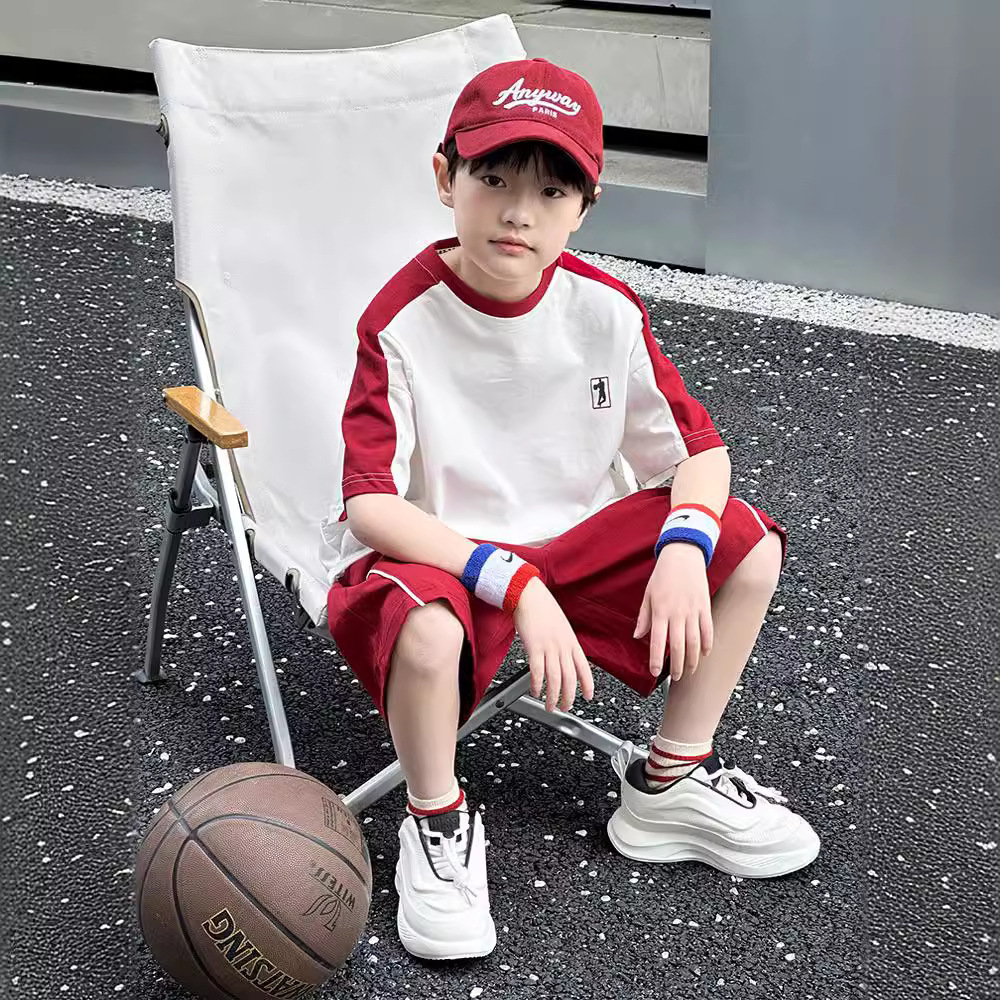 Boys' Summer Wear suit 2024 New Summer Thin Children's Wear Children's Short-sleeved Sports Two-piece Big Boy's Ball Wear