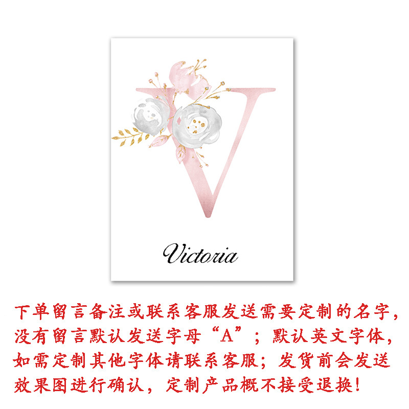 Picture of Cartoon animal Children Baby English letters Custom Baby Name bedroom canvas hanging painting decorative painting core