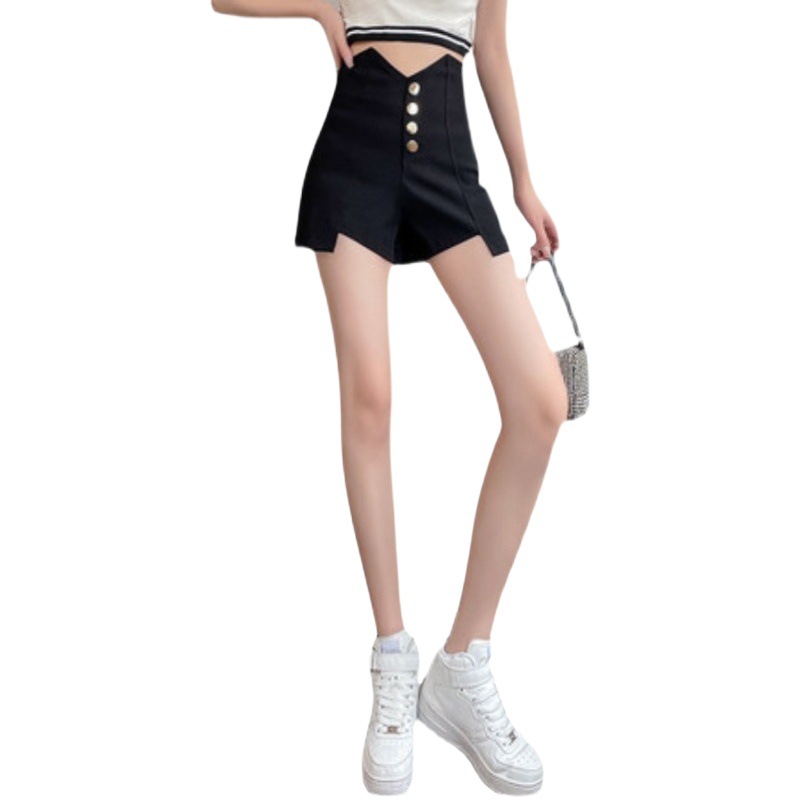 Design sense niche hot girl breasted shorts women's summer new high waist slimming sexy chic wide leg hot pants mm