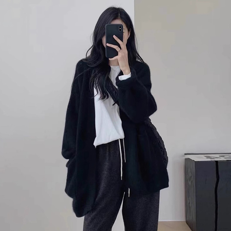 Picture of Cross-border Lazy Style Grey Sweater Cardigan Coat Women's Autumn and Winter New High-end Sense Loose Knitted Top