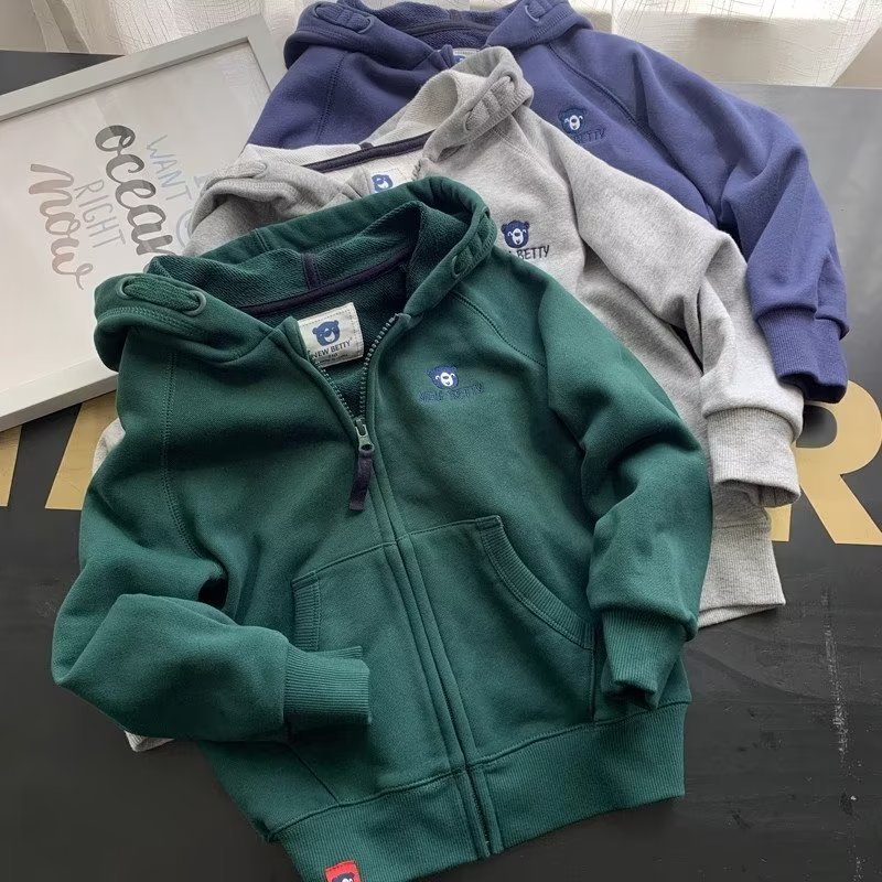 Boys' Autumn Hooded Jacket Autumn and Winter New Children's Top Baby Warm Casual Zipper Sweatshirt