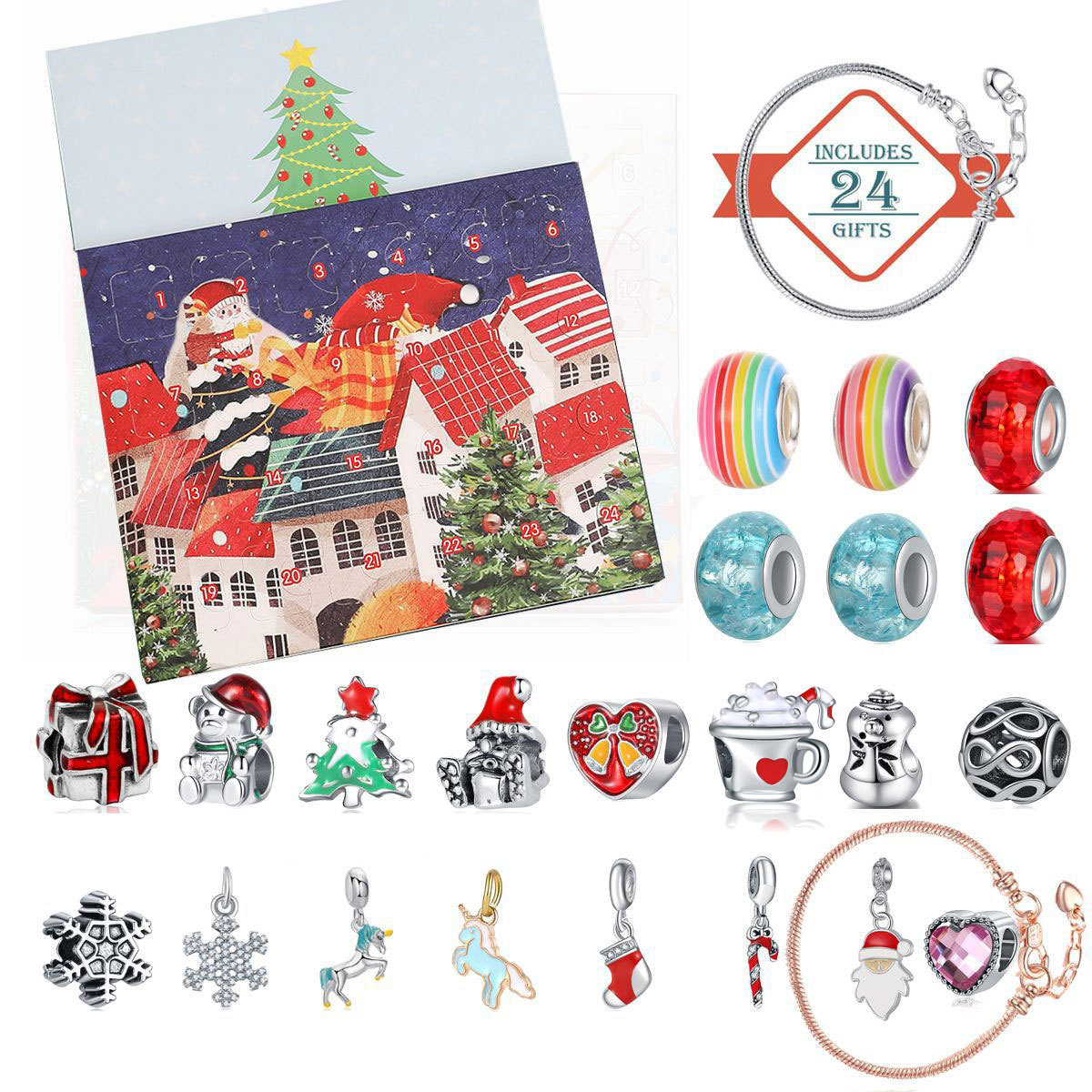 Picture of Maida Blue Christmas Countdown Calendar Gift Box suit DIY Beaded Bracelet Dream Star Bracelet Gift