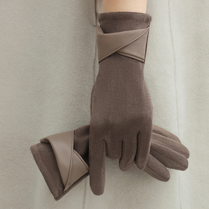 Gloves women's winter fleece-lined warm Korean temperament bow anti-cold touch screen riding driving wholesale cross-border hair generation