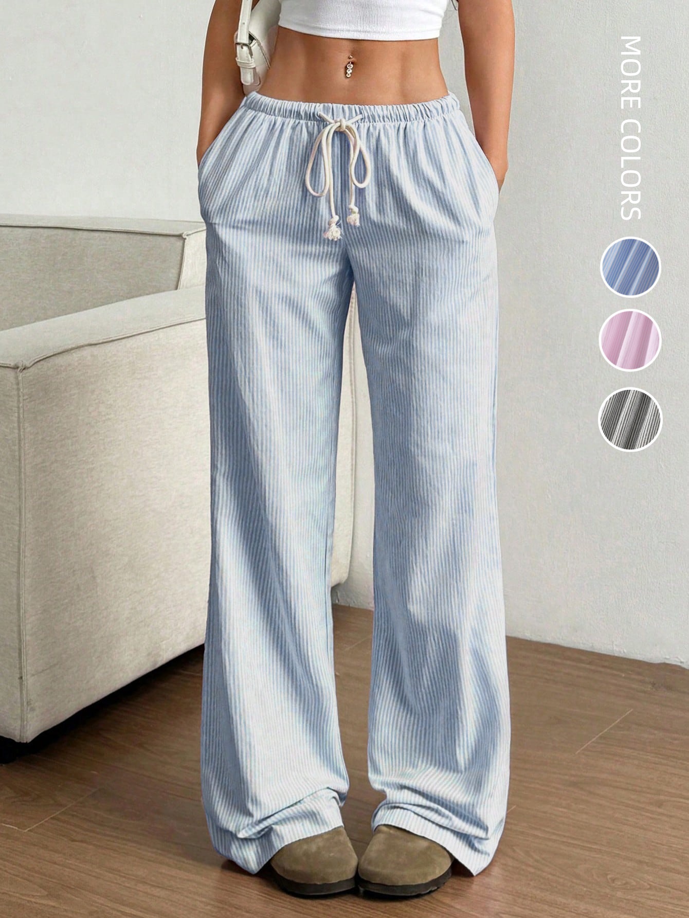 2025 European and American/Xiyin/Temu Amazon/Autumn New Women's Clothing Stripesd Sweet Wide-Leg Pants Floor-Length Casual