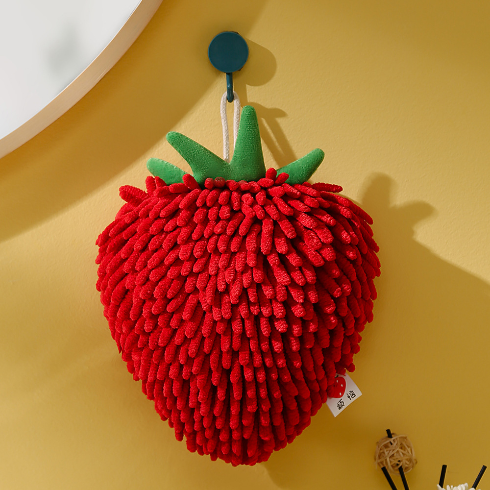 Picture of Cute Big-Eyed Chenille-Shaped Fruit Hand Towel, Creative Cute Hanging Towel, Red Festive Pendant