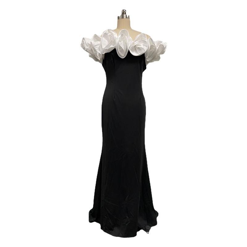 2025 New Cross-Border Export Black Long Skirt High-Waisted Chest-Wrapped Slim-Fitting Slit Elegant Commuting Large-Swing Dress