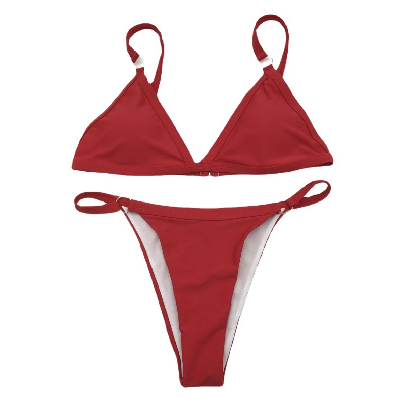 Popular Foreign Trade Item 2019 New European and American Solid Color Triangle Bikini Two-Piece Swimsuit Metallic Women's Swimwear