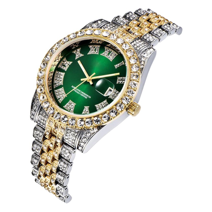 Hip Hop Men Brand Luxury Full Diamond Alloy Band Date Watch