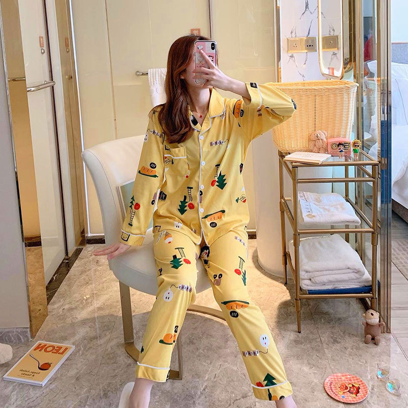 Picture of Japanese Pajamas Women's Spring and Autumn Long Sleeve Cardigan Cute Printed Radish Student Home Clothes suit Cross-border Southeast Asia