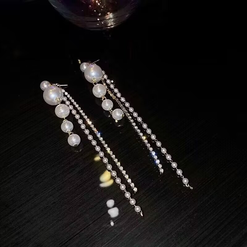Picture of Dongdaemun s925 Silver Pin Earrings 2024 New Arrival Ear Drop Style Textured Internet Celebrity Ins Tassel Light Luxury Pearl Earrings