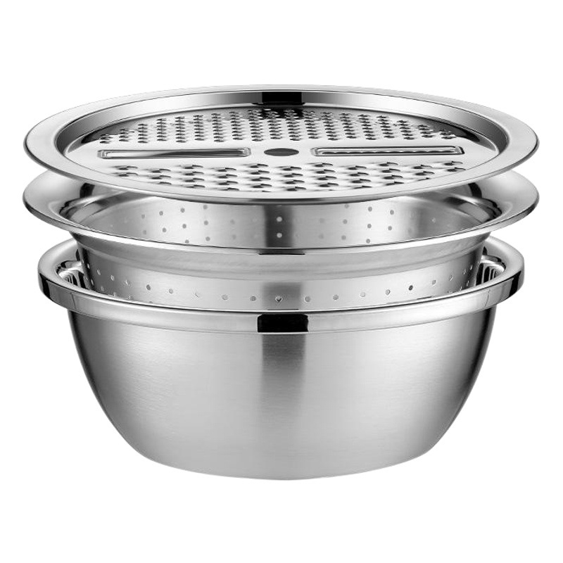 Thickened Stainless Steel Grater Set Multifunctional Grater Basin Multi-purpose Basin Rice Sieve Drainer Basin Wire Cutter Non-Magnetic