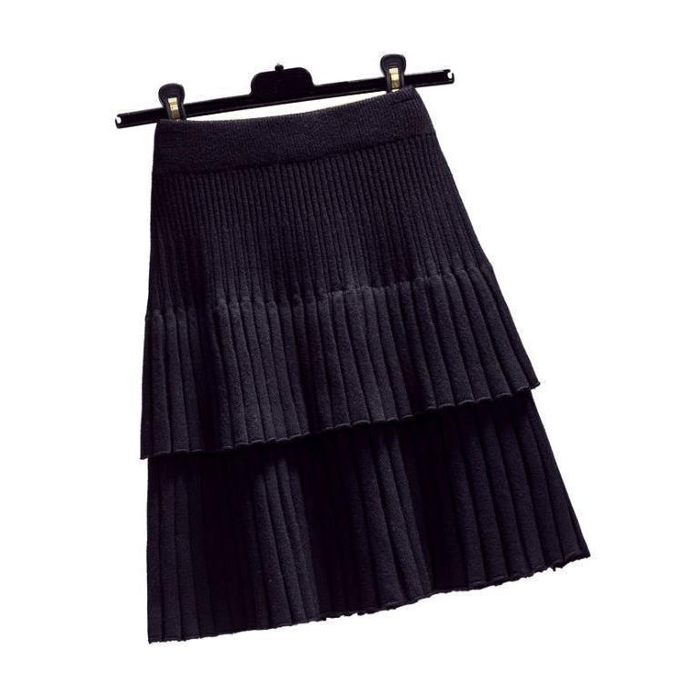 Picture of Trendy Autumn Skirt Korean Style Women's High Waist Cake Skirt Pleated Skirt Knitted Spring and Autumn Women's Stitching Short Skirt