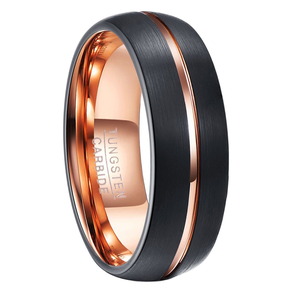 in stock a generation of 8MM wide plated black dome frosted rose gold middle groove tungsten steel ring men
