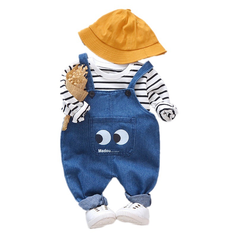 Children's Clothing Big Eyes Overalls Long-Sleeved Fashion Suit Spring Infants and Toddlers Girls Boys Baby 1-2-3