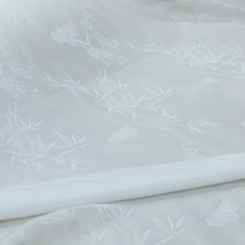 Xiangyun Bamboo Leaf Pattern Silk Hollow-out Jacquard Fabric Mulberry Silk Inverted Large Sleeve Cheongsam Hanfu Tang Suit Silk Fabric
