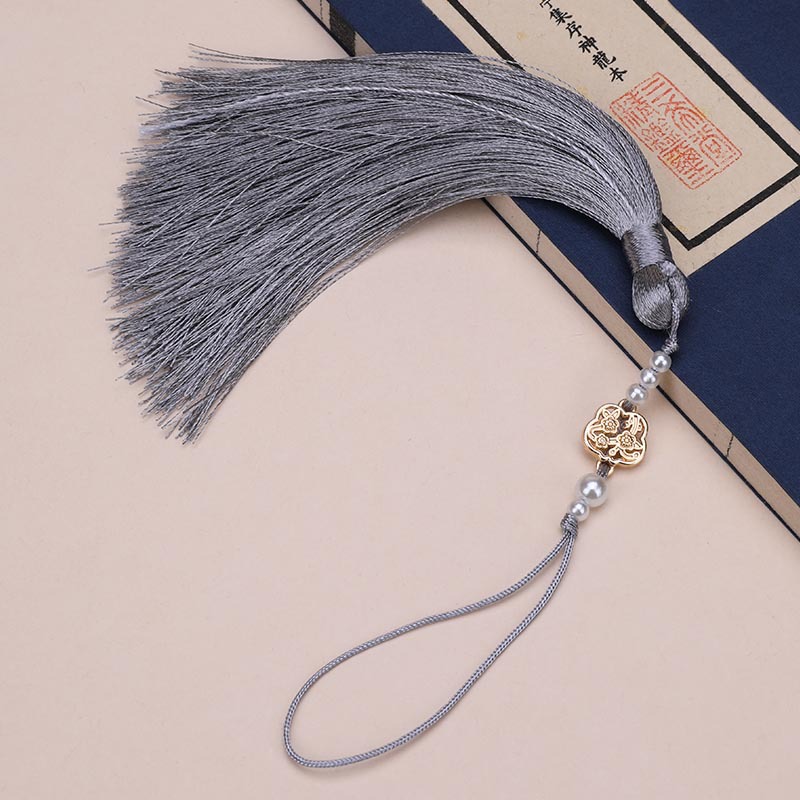 Picture of Pearl Fan Ancient Style Tassel Waist Pendant Fan DIY Tassel Chinese Han Dynasty Cheongsam Car Hanging Tassel Pendant