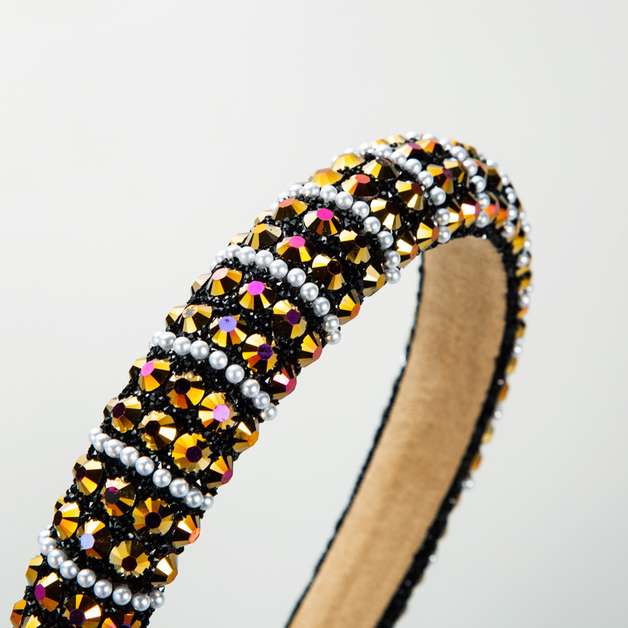 Picture of European and American-style Cross-border Grab Chain Rhinestone Small Edition Sponge Headband Headband Baroque Full Diamond Pearl Pressure Hair Headwear Hair Accessories