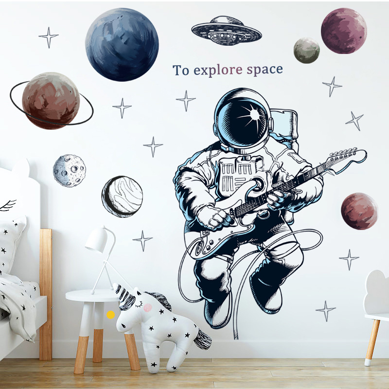 Picture of Wall stickers cartoon children's room kindergarten early education universe starry sky pilot astronaut boy stickers self-adhesive painting