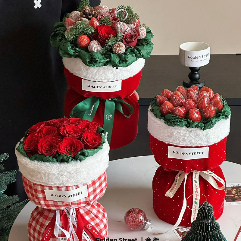 Christmas Chanel style plush cloth round Apple wrapping paper Christmas Eve lamb wool bouquet material Apple packaging