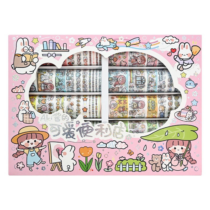 Super Value cute soft cute girl heart 100 rolls and paper tape gift box ins high-looking cartoon journal decoration material