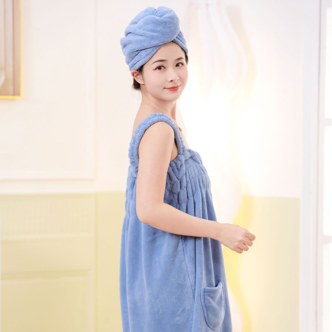 Picture of Coral Velvet Bath Skirt for Women, Absorbent, Soft, Wearable Bath Towel, Bath Sling, Enlarged Vest, Adult Student Home Thickeneding