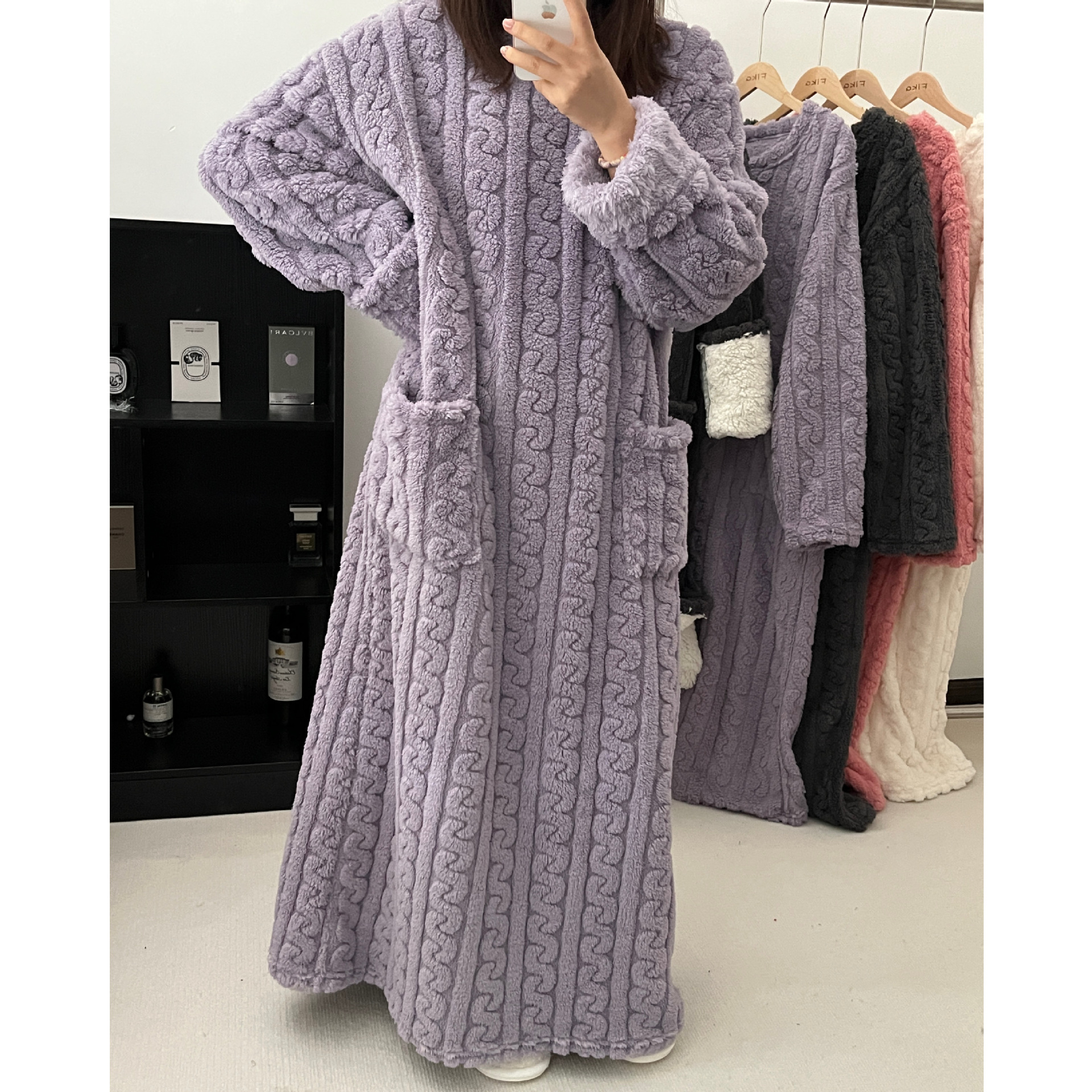 Picture of [Original Real shot] walking quilt coral velvet jacquard nightgown winter pajamas warm homewear nightdress