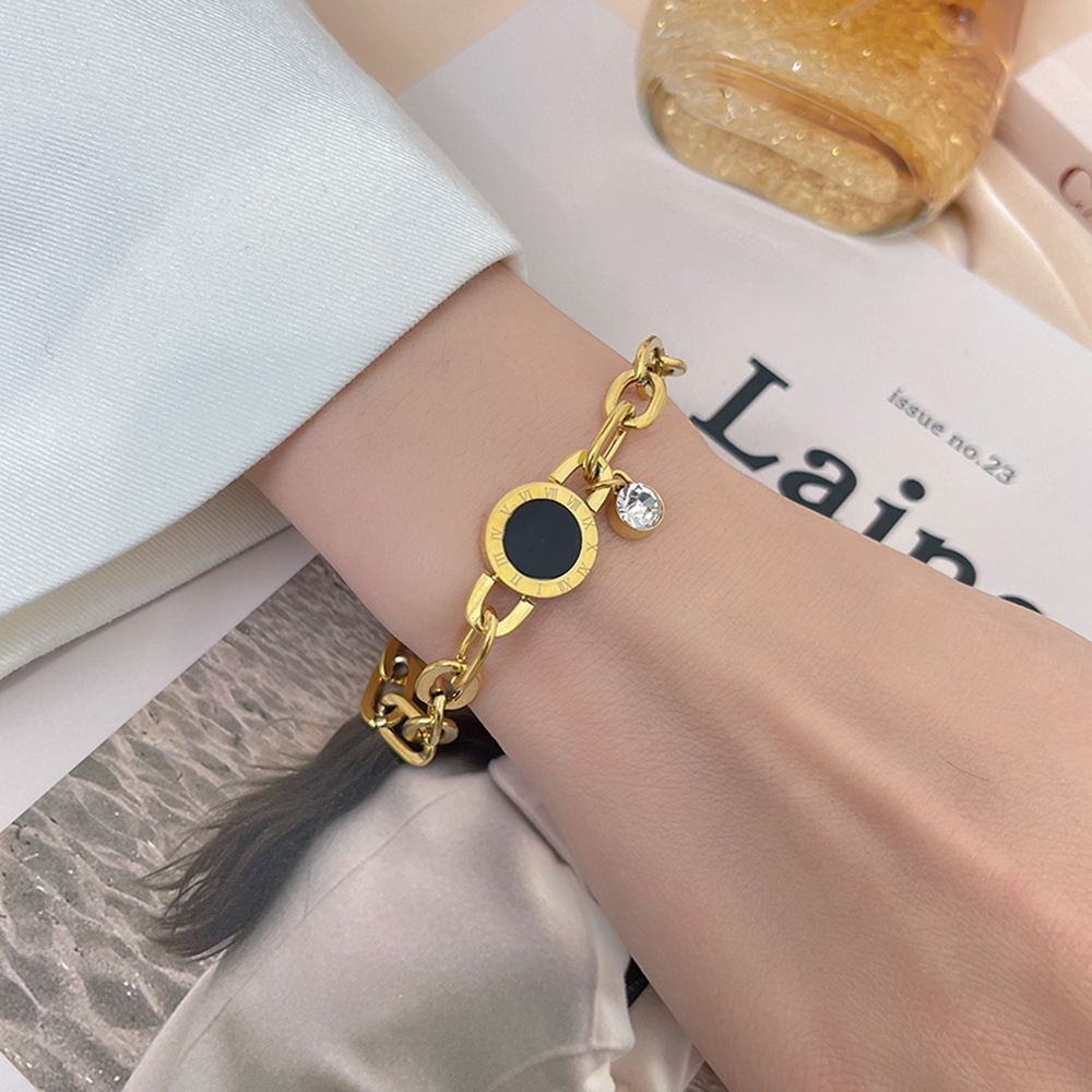 New fashion Roman numeral titanium steel bracelet women's stainless steel diamond-studded high-grade hand jewelry Europe and the United States cross-border wholesale