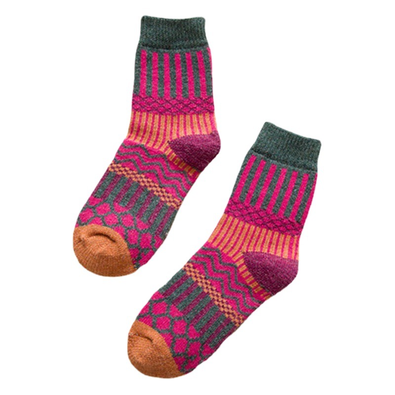 Socks Women's Mid-tube Socks Autumn and Winter Thickened Warm Women's Rabbit Wool Socks Vertical Artistic Ethnic Style Cashmere Women's Socks