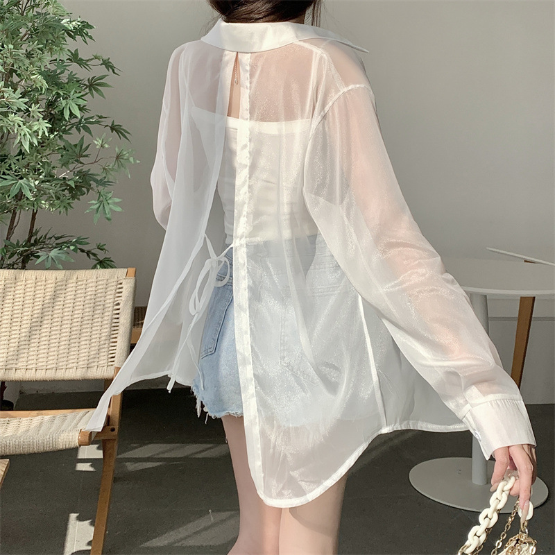Ice Silk Cardigan for Small People, Loose and Lightweight Long-Sleeved Sun Protection Shirt for Women, Summer Design Back Slit Shirt