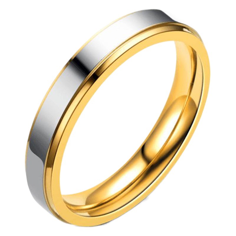 Cross-Border Popular Gold Two-Color Titanium Steel Couple Rings European and American Niche Stainless Steel Glossy Rings Wholesale Jewelry