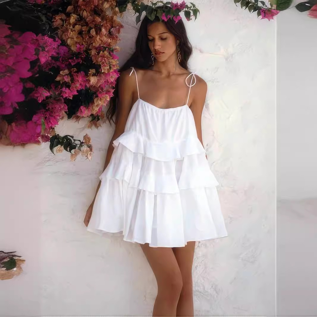 Cross-border Suspenders dress European and American 2024 Summer Multi-layer Ruffled Cake Skirt Short Suspenders Backless