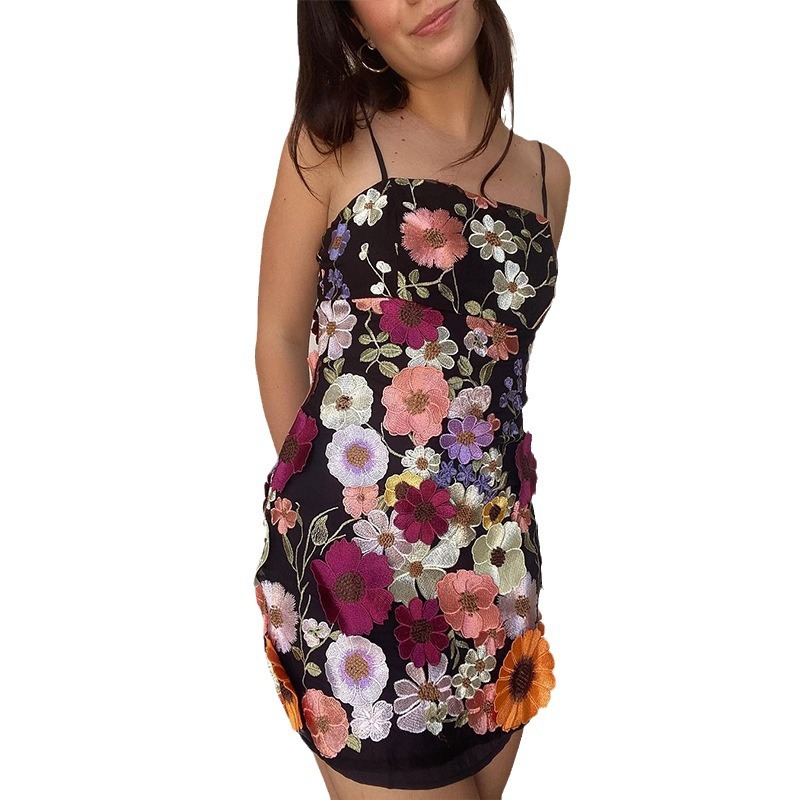 Picture of 2025 Spring New Style Elegant Stereo Flower Mesh Splicing Heavy Embroider Suspender Dress Short Skirt
