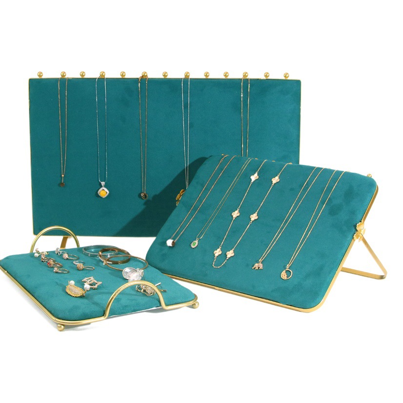 Jewelry Display Rack Jewelry Display Shop Light Luxury Green Flannel Photo Frame Necklace Rack Shooting Props Ring Tray