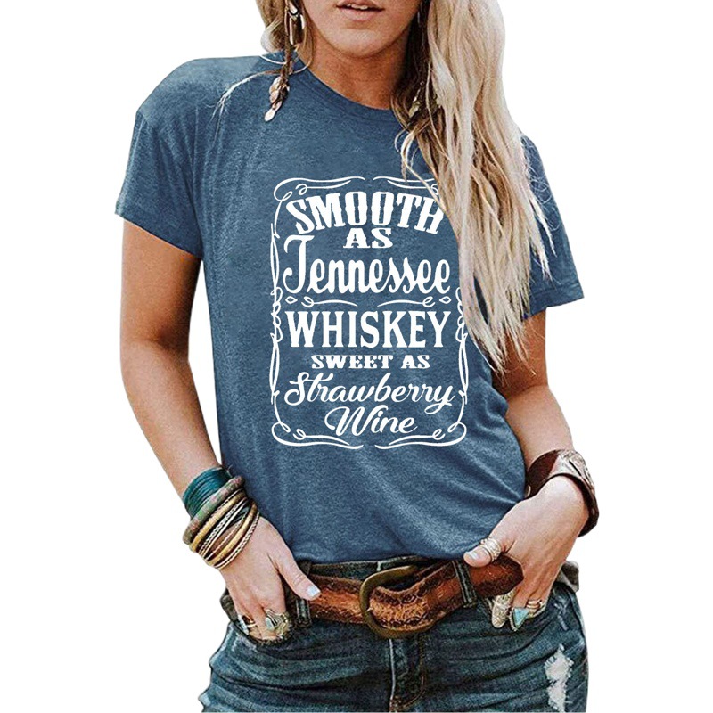 European and American cross-border foreign trade spring and summer 2024 New letter printed round neck loose short-sleeved T-shirt top for women Wholesale