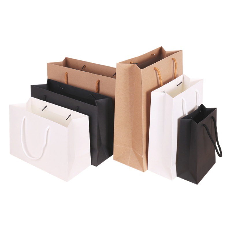 Spot takeaway packaging white card Kraft paper bag wholesale advertising gift bag clothing shopping tote bag printed logo
