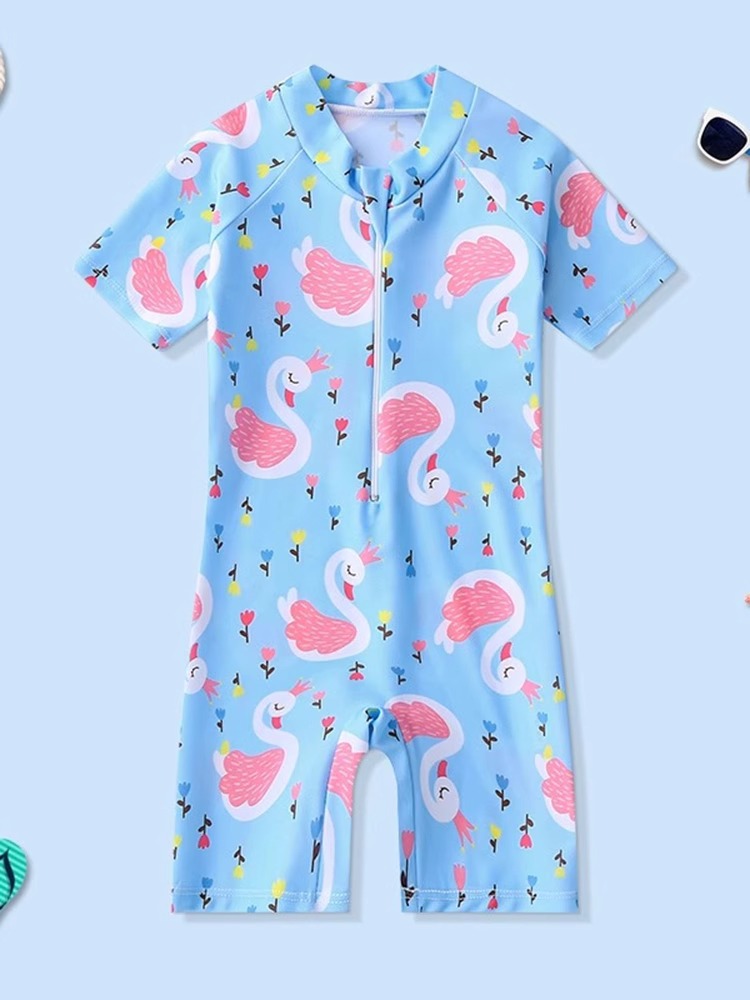 Picture of 2024 Girls' Swimsuit Cartoon Short Sleeve Children's One-Piece Swimwear for Ages 3-6 Boys' Swimwear Set with Cartoon Swim Cap