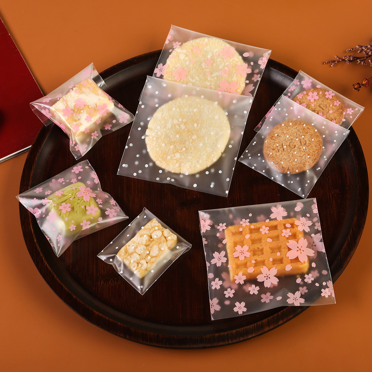 Thickened Cherry Blossom Bag, Snowflake Crisp Nougat Gift Bag, Wholesale Plastic Dot Self-Adhesive Bag, Baking Biscuit Packaging