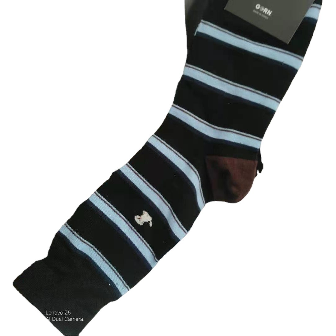 0 South Korea socks gg cotton soft striped men's cotton socks cartoon puppy breathable sweat-absorbent mid-tube socks Mingpeng