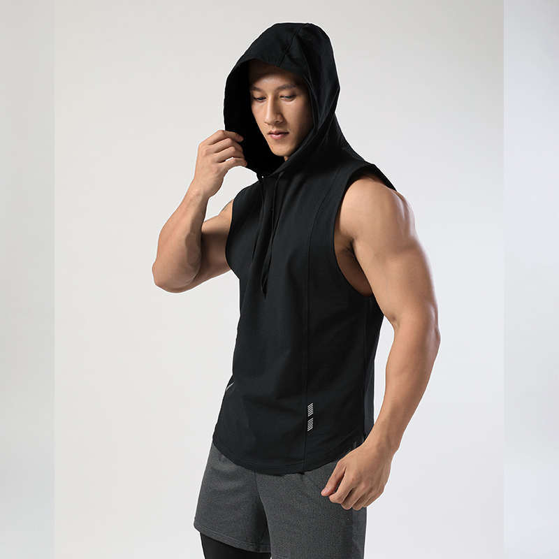 Breathable Casual Fitness Sports Hooded Sleeveless T-Shirt Men's 2023 Summer Running Pure Color Quick-Drying Sweat-Wicking Top
