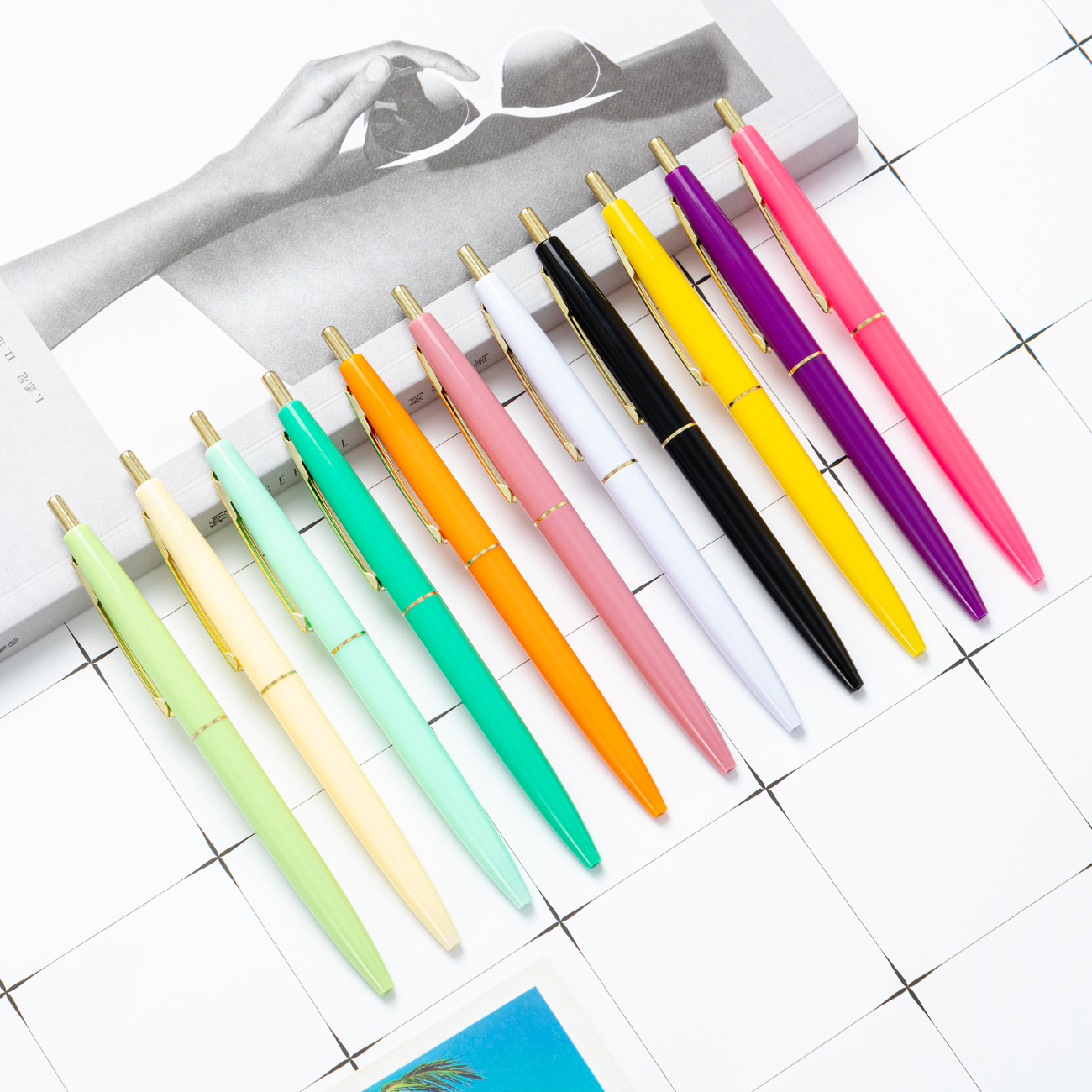Picture of Press Multi-Color Ballpoint Pen Wholesale Office Stationery Student Plastic Ballpoint Pen Printed Logo Advertising Gift Promotional Pen