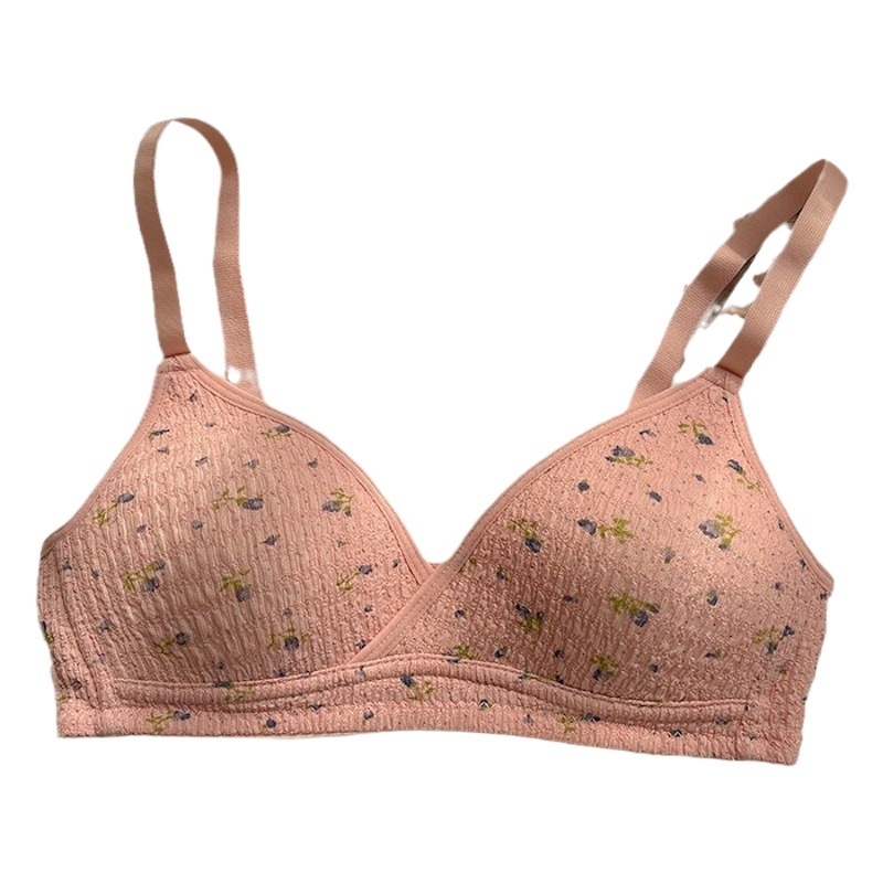 Girl gathered breathable underwear girl wireless French seamless triangle cup underwear female student upper support bra