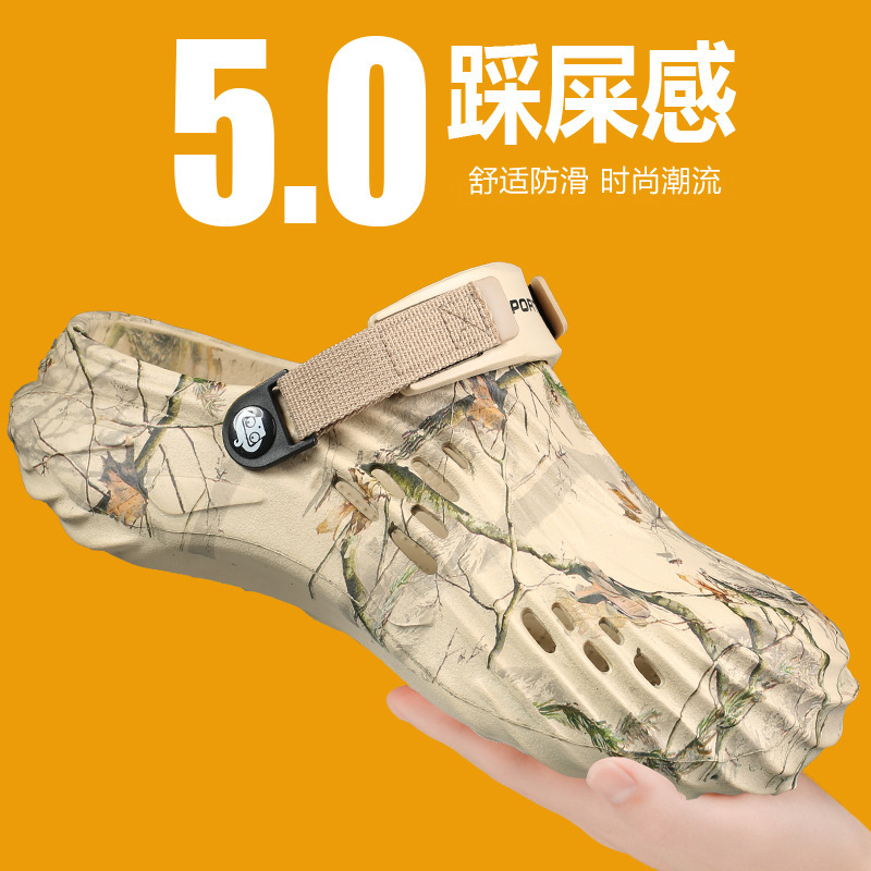 Croc Shoes 2025 Summer New Cross-Border One-Shoe Two-Wear Large Size Men's Outer Wear Casual Toe-Toe Slippers Beach Shoes