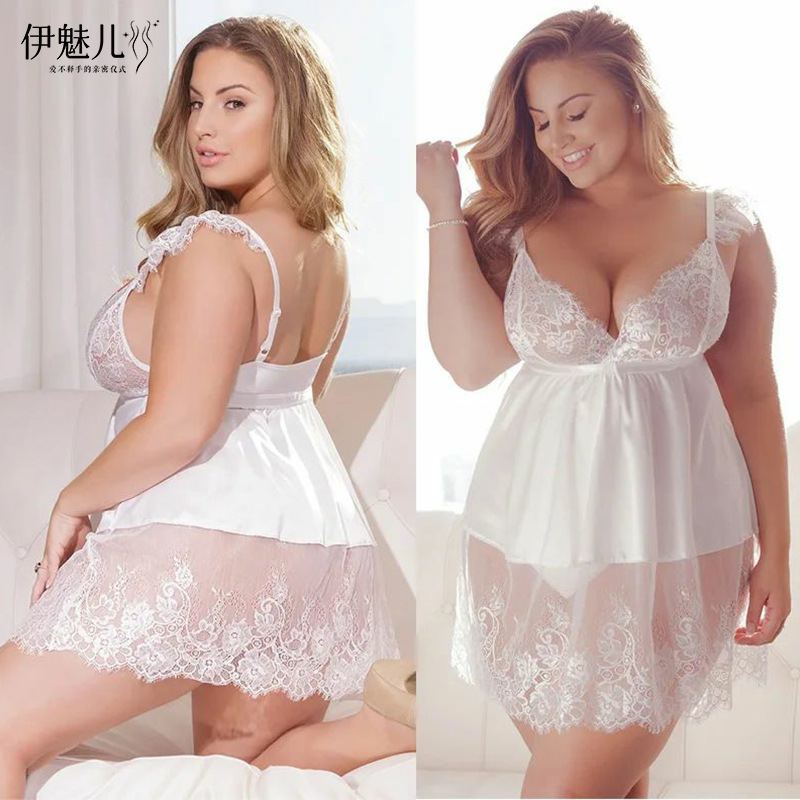 European and American foreign trade cross-border explosions sexy deep V large size fat MM lace suspenders dress sexy underwear D5114