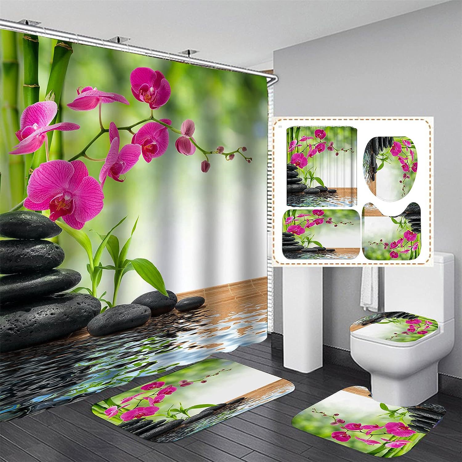 Picture of Cross-border supply non-perforated waterproof shower curtain bathroom partition bathroom thickened printed hanging curtain manufacturers wholesale