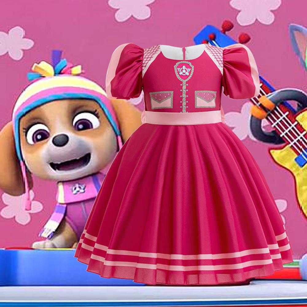 2024 New Girls Princess Dress Satin Children's Dress Printed dress Wang Wang Team Daily Princess Performance Dress