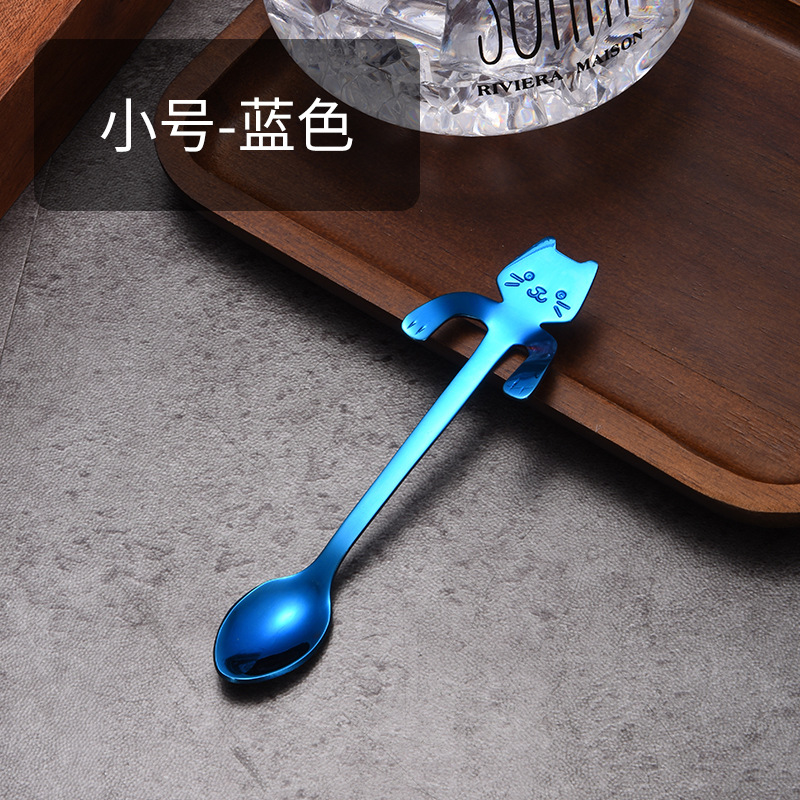 Picture of 304 stainless steel cat spoon creative cartoon hanging side spoon cute coffee spoon gold plated mixing spoon plus logo