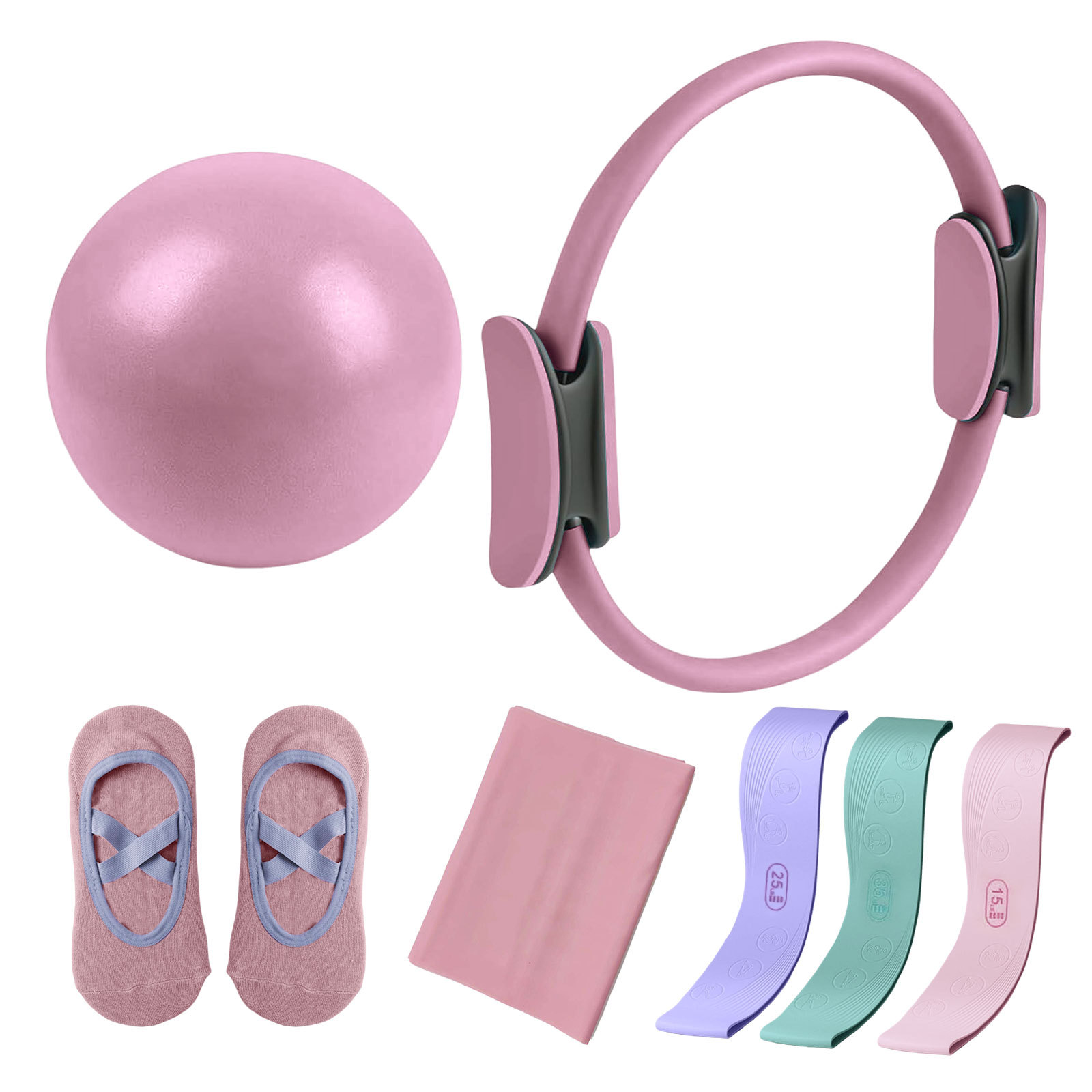 Pilates Circle Seven-Piece Set Stretching Auxiliary Belt Silicone Tension Belt Yoga Socks Yoga Wheat Tube Ball Slimming Combination