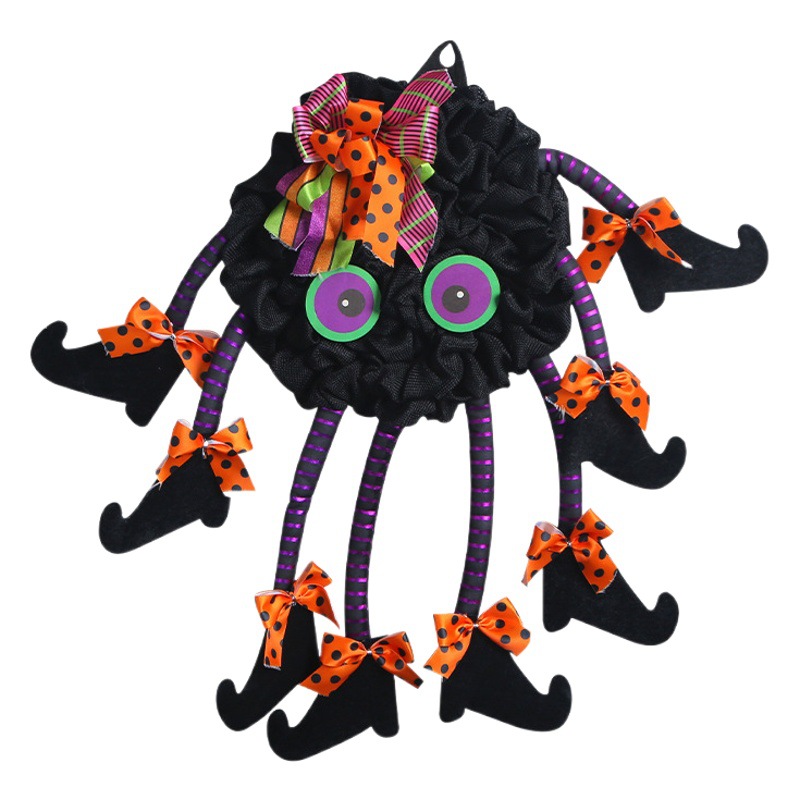 Cross-border Hot Sale Halloween New Multi-legged Spider Door Hanging Creative Fabric Decorations Wreath Ghost Festival Party Arrangement