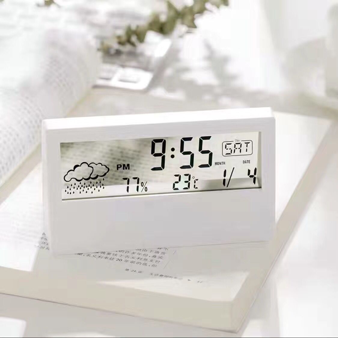Picture of Student alarm clock smart multi-functional dormitory desktop high-looking electronic alarm clock with temperature and humidity can be printed logo