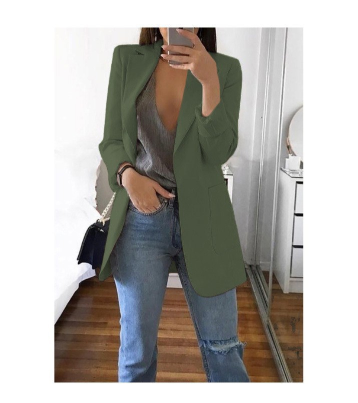 Picture of AliExpress WISH2024 New Spring and Autumn Explosions Women's Long Sleeve Solid Color Pocket Cardigan Small Suit Jacket